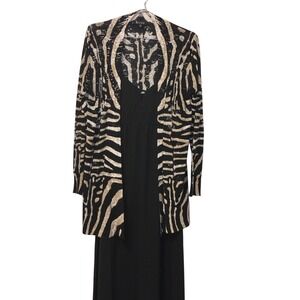 Sisters Zebra Print Long Length Open Cardigan - Black & Gold